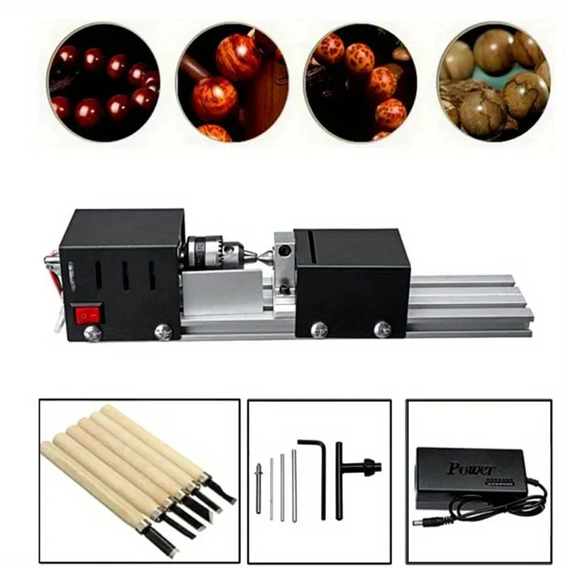 Mini Lathe Machine Tool, 12-24V Woodworking DIY Wood Lathe Milling Machine  - Grinding Polishing Beads Drill Rotary Tool Set