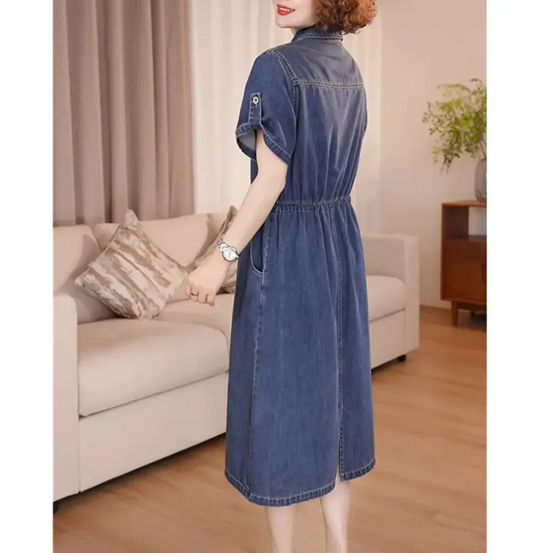 Denim Dress For women Summer 2026 New Female Single Breasted Short sleeved Slim Temperament Casual Dresses With pockets - view 4