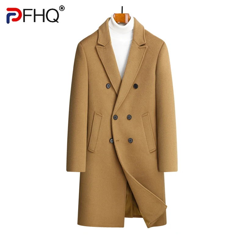 PFHQ Men's Winter Korean Fashion New Woolen Coat Down Jacket Wool Casual Solid Color Male Trench Long Sleeve Male Tops