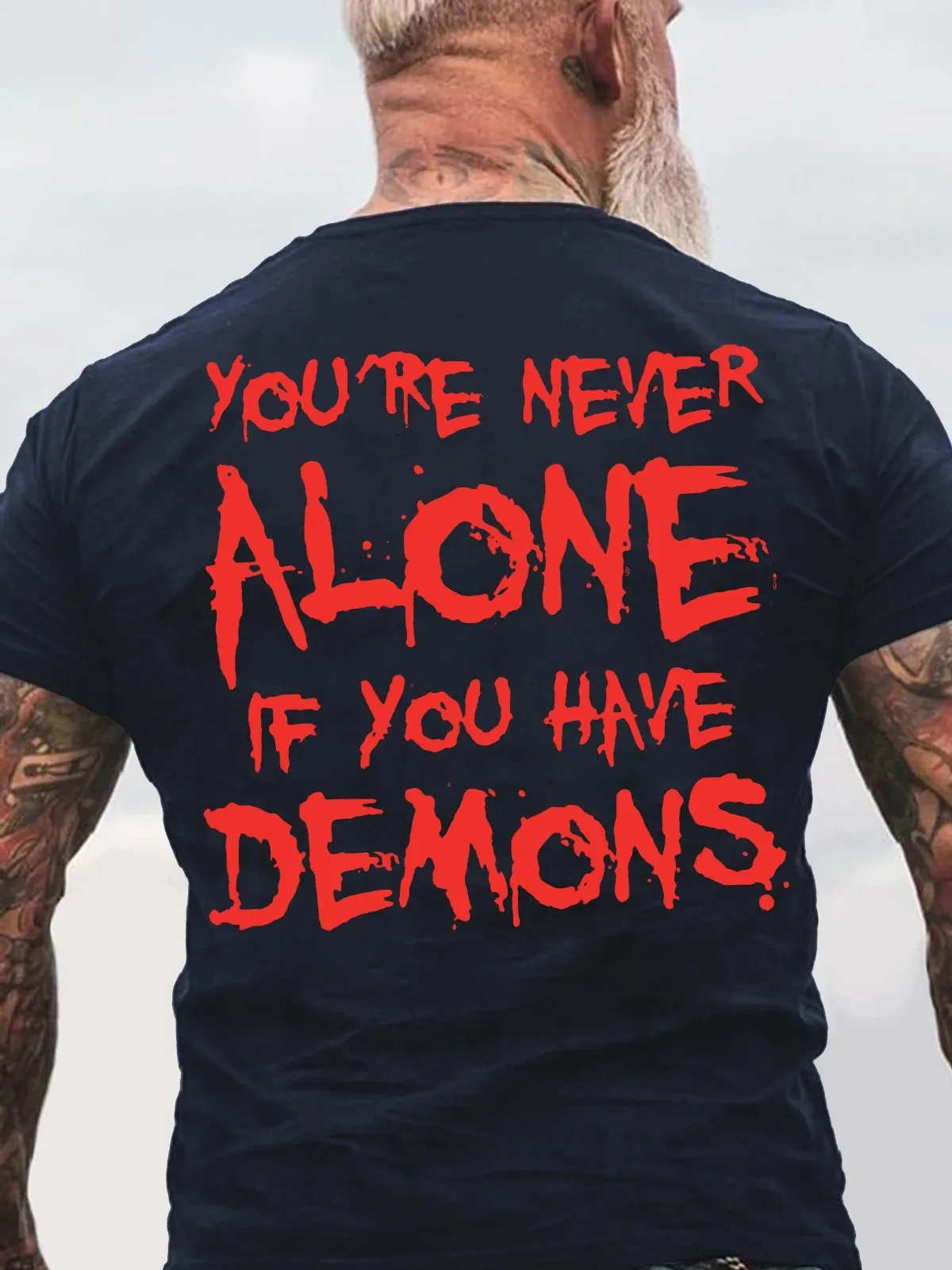 Men Dark Demon Gothic Back‑Print Graphic O‑Neck T‑shirt Loose Oversize Short Sleeve Punk Street‑style Tops For Summer Daily Wear