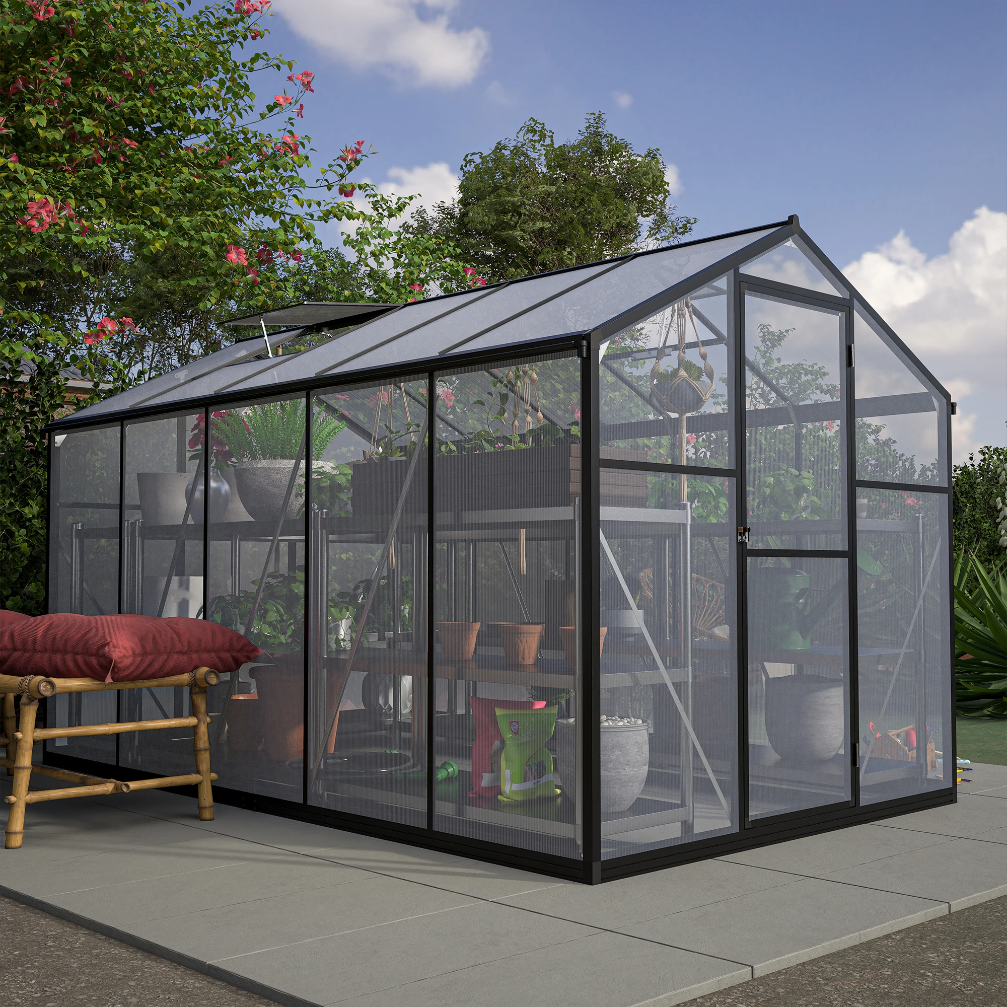 

6x10ft Polycarbonate Greenhouse for Outdoor, Aluminum Walk-in Garden Greenhouse with Rain Gutter and Roof Vent