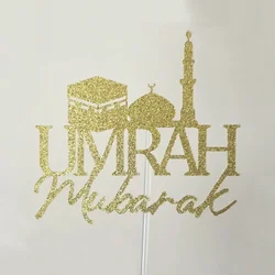 Golden Glitter Umrah Mubarak cake decoration, Happy Eid Mubarak, festive hajj party decoration supplies