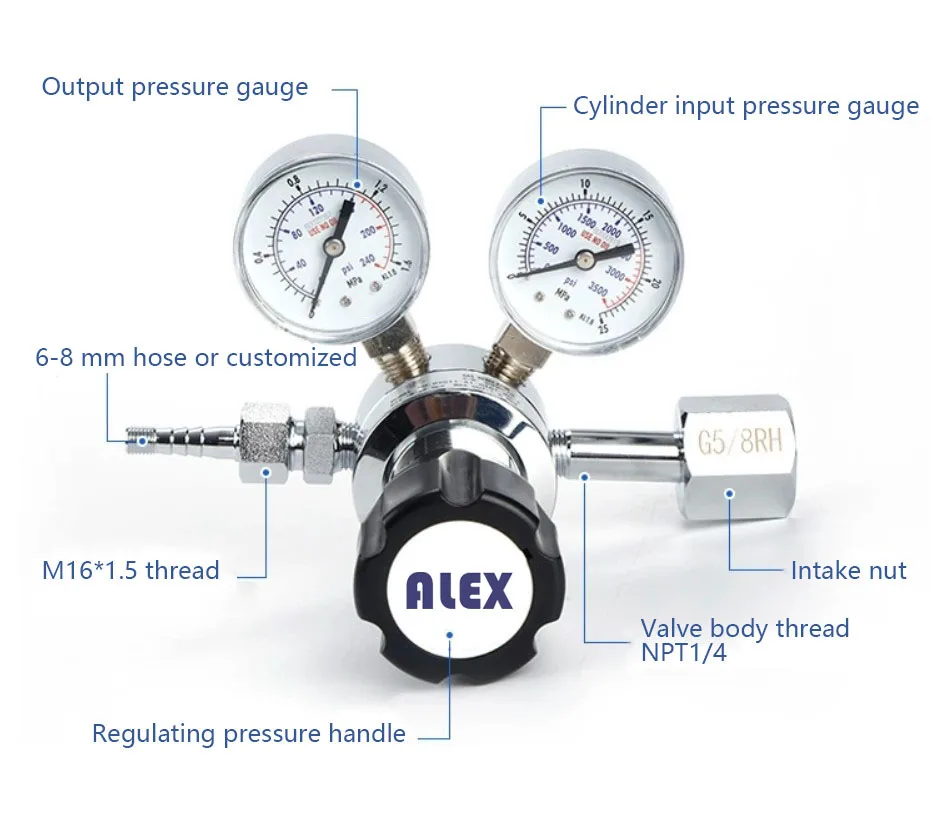 High Pressure Purity Gas Stainless Steel One Single Stage Pressure Regulator With Gauge Valve Oxygen Gas Pressure Regulating