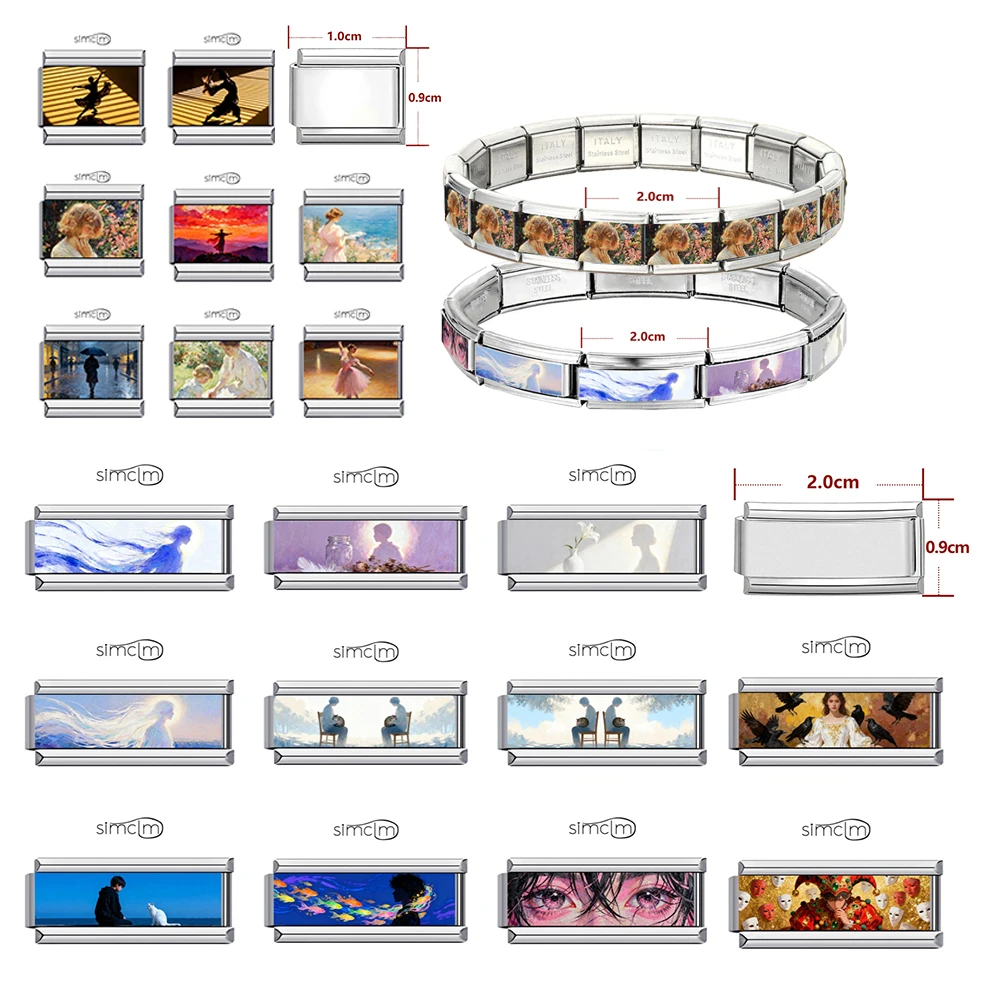 Wholesale New Design Stainless Steel Elastic Character Pattern Silver Color 9mm Italian Charm Bracelet