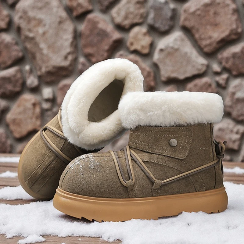 2025 New Winter Men Snow Boots Leather Warm Plush Men Shoes Soft Sole Fashion  Male Woman Outdoor Sneakers Ankle Boots 39-44