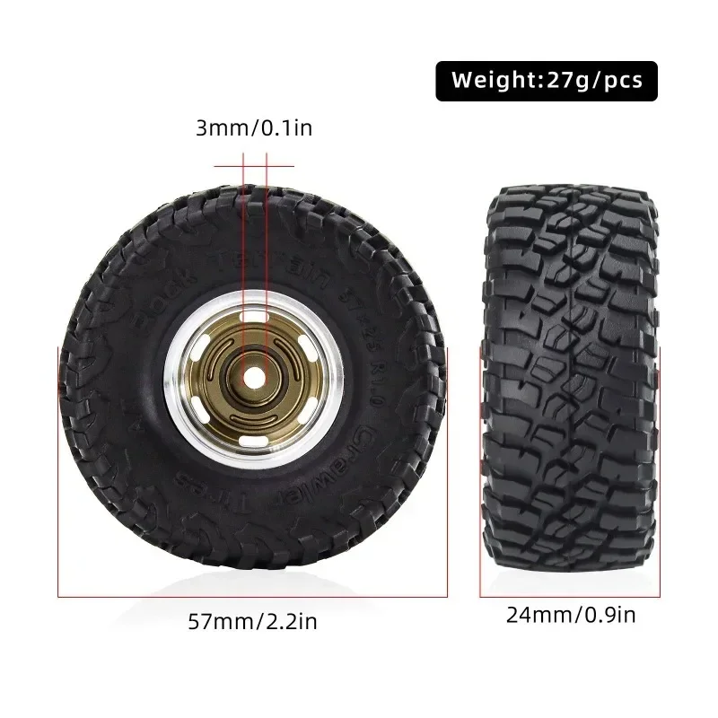 4 stücke 57mm 1,0 "Metall Beadlock Rad Reifen Set Für 1/18 1/24 RC Crawler Auto TRXS 4M SCX24 AX24 FCX24 Upgrade Teile Zubehör