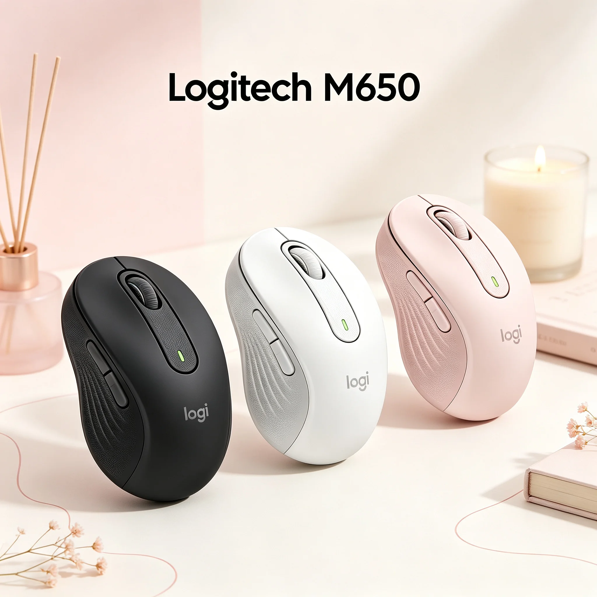 Logitech M650 Signature Dual Connect Wireless Mouse Bluetooth Logi Bolt Receiver Ergonomic Contoured Shape Silent Click Long Bat