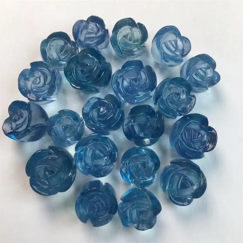 3PCS Natural Aquamarine Flower Carving Healing Reiki With Hole Fashion Jewelry For Friends Gift 8-11MM