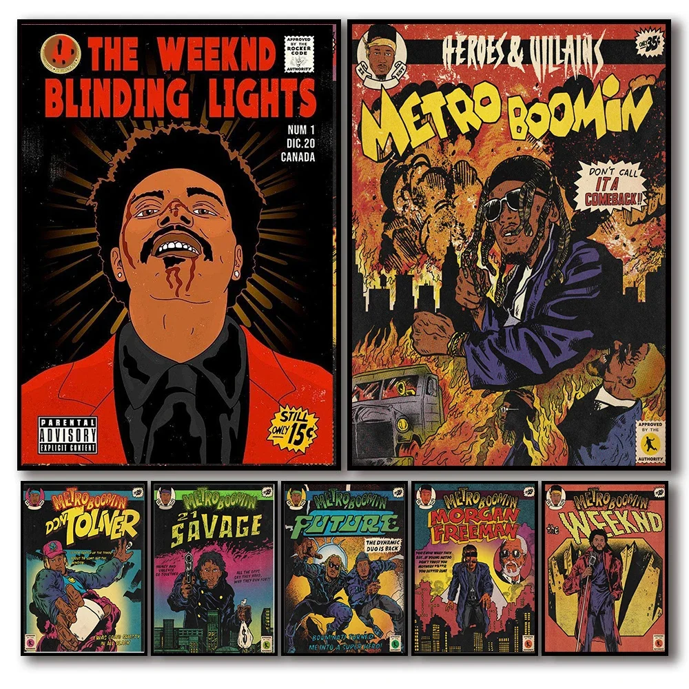 Nordic Pop Sänger Comic Poster Ästhetische Musik Rapper Future Weeknd Metro Boomin Lana Del Rey Leinwanddruck Wandkunst Raumdeko