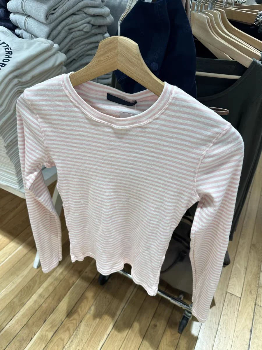 Roze Gestreept T-shirt Met Lange Mouwen Vrouw Lente O-hals Katoen Slanke T-shirts Vrouwelijke Zoete Leuke Preppy Stijl Nieuwe T-shirts Y2k Tops