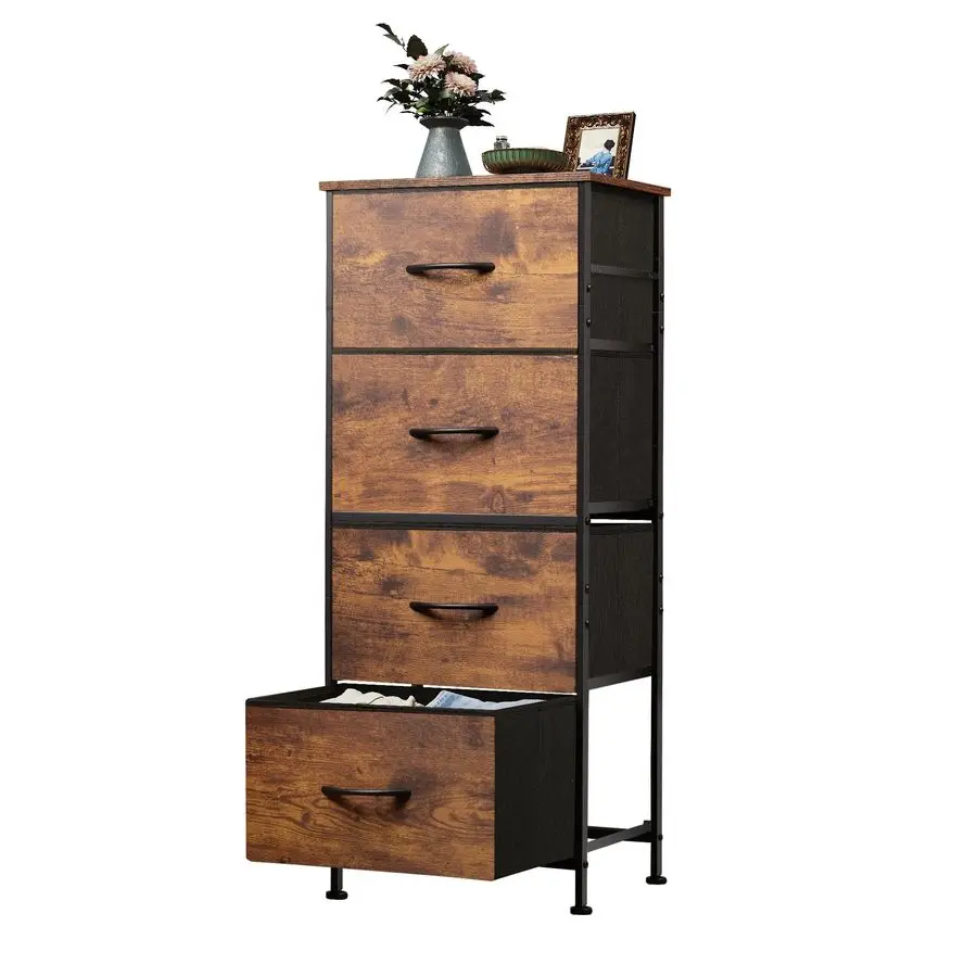 

Dresser with 4 Drawers, Fabric Storage Tower, Organizer Unit for Bedroom, Hallway, Entryway, Closets, Sturdy Steel Frame, Wood