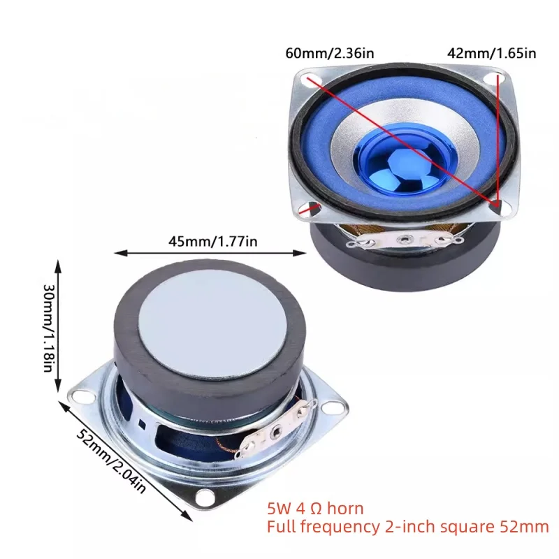 1pcs/lot Full range speaker 52MM 2-inch 5W 4 ohm digital electronic square small speaker