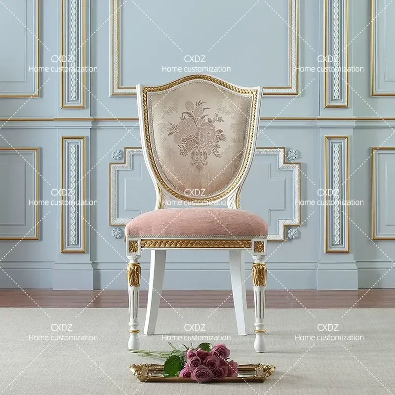 French Court Style Light Luxury Dining Table and Chair Set Solid Wood Retro European Pink Multi Size Home Restaurant