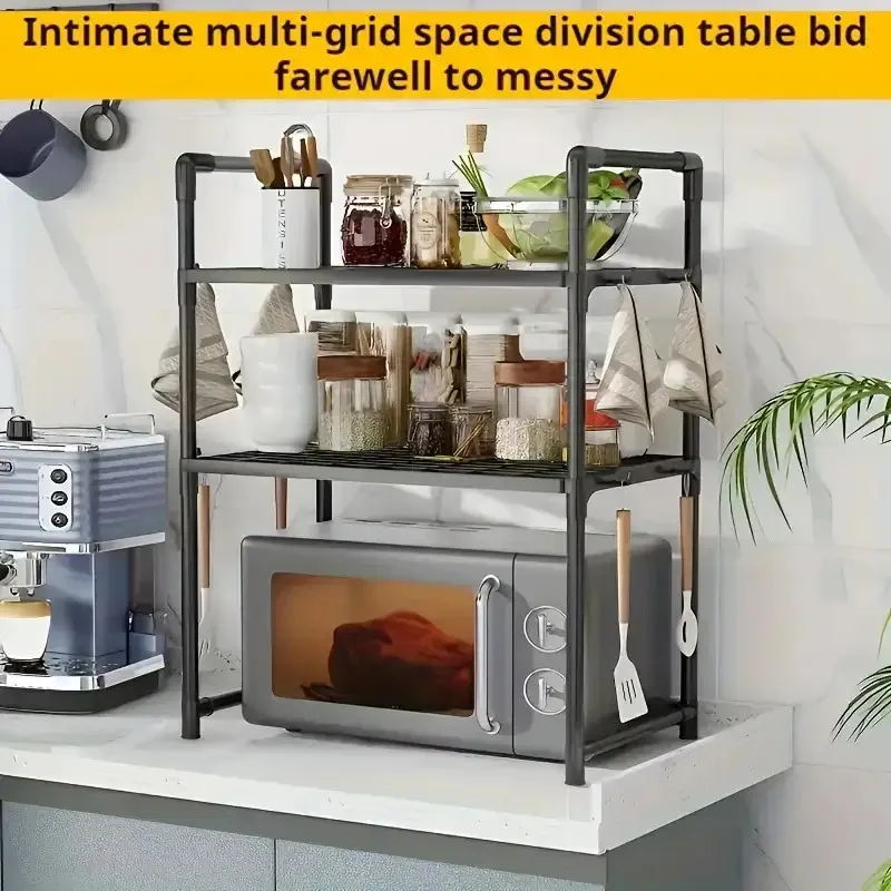[Kitchen organizer rack] Sturdy Steel Adjustable Microwave Oven Rack - 2 Models, Heavy-Duty Telescoping Countertop