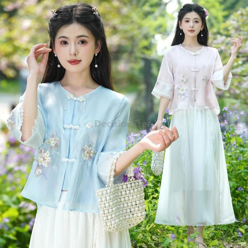 new-chinese-style-national-fashion-embroidered-cheongsam-top-with-tea-skirt-ethereal-vintage-artsy-daily-tang-suit-set