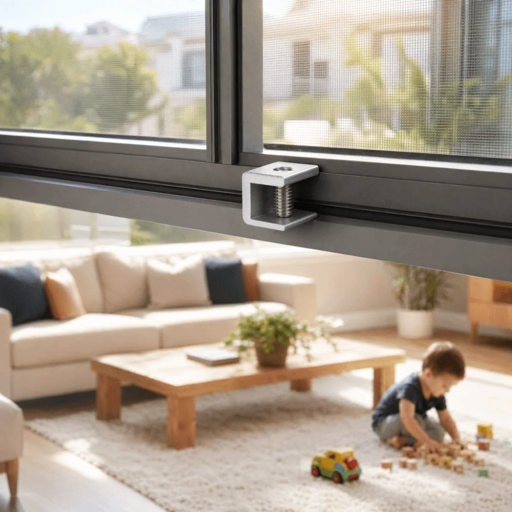 Adjustable Aluminum Sliding Window Lock Silver With the key Window Safety Lock Sliding Window Stopper Security