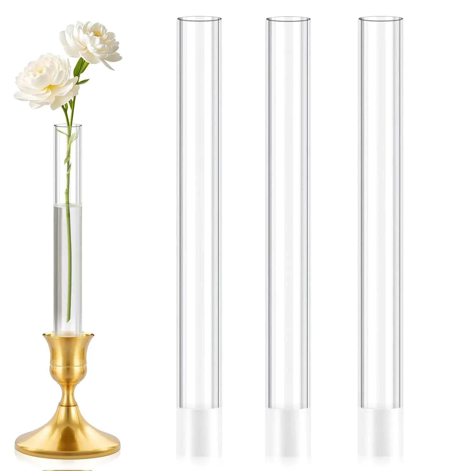 Acrylic Bud Vase 3 Pack with Silicon Case for 20-22mm Taper Candlesticks, Table Wedding Home Decor, Customized