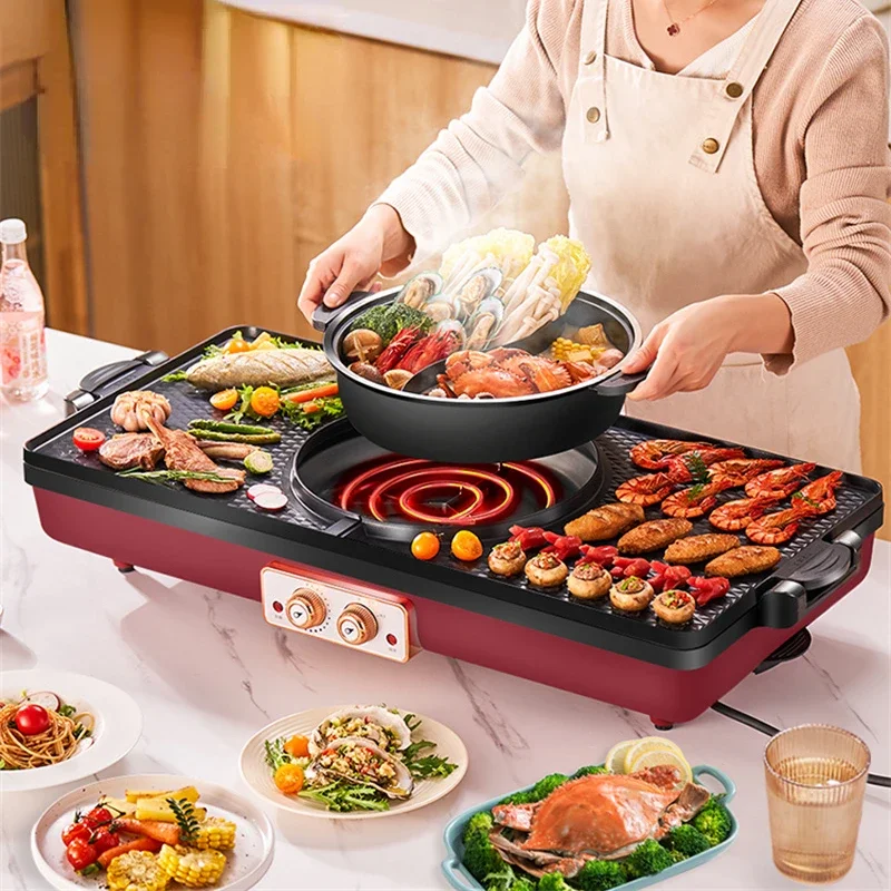 220V Electric BBQ Machine 6L Capacity Hot Pot BHome Multi-function aking Pan Indoor Smokless Grill электро гриль для кухни