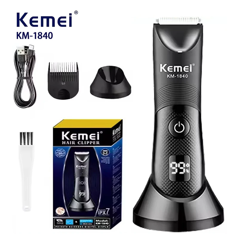 Kemei IPX7 Wasserdichter Haarschneider für den Intimbereich Elektrischer Haarentferner mit LED-Anzeige Bikini-Rasierer KM-1840