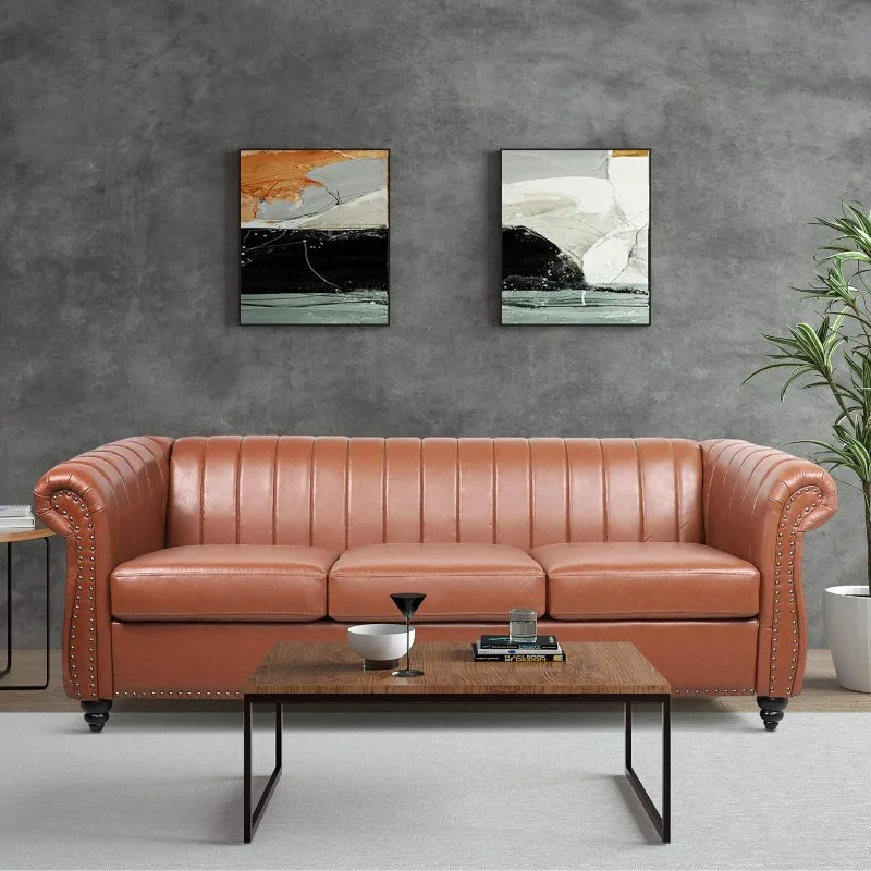 

Chesterfield Sofa for Living Room, 3 Seater Sofa Couch Faux Leather Fabric Home Seating Couch Sofa