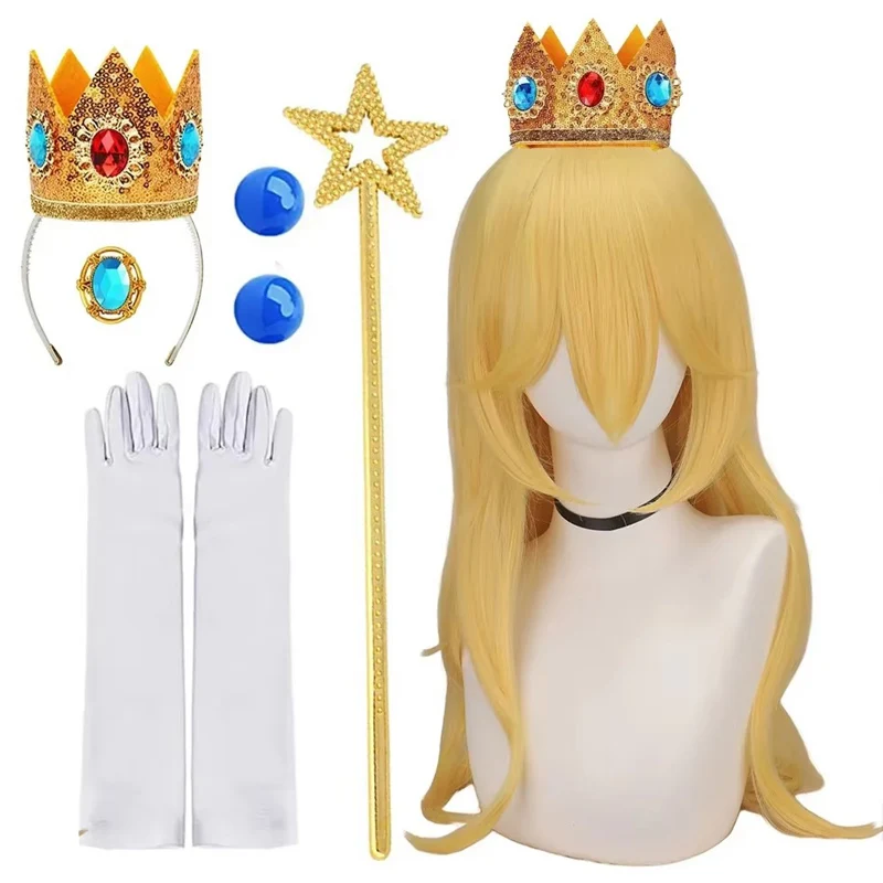 Anime impreza z okazji Halloween peruka księżniczki brzoskwiniowa peruka dla dziewczynek kobiety złota długa falista peruka do cosplay peruki syntetyczne