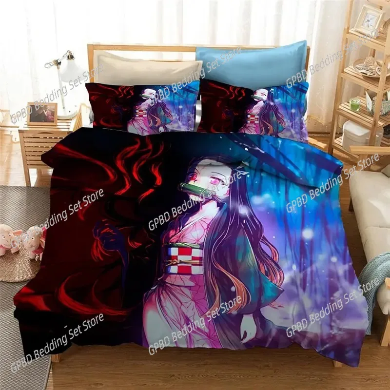 

Cartoon Demon Slayer Bedding Set Duvet Covers Japan Anime 3D Printed Comforter Bedding Set Bed Linen Home Textiles