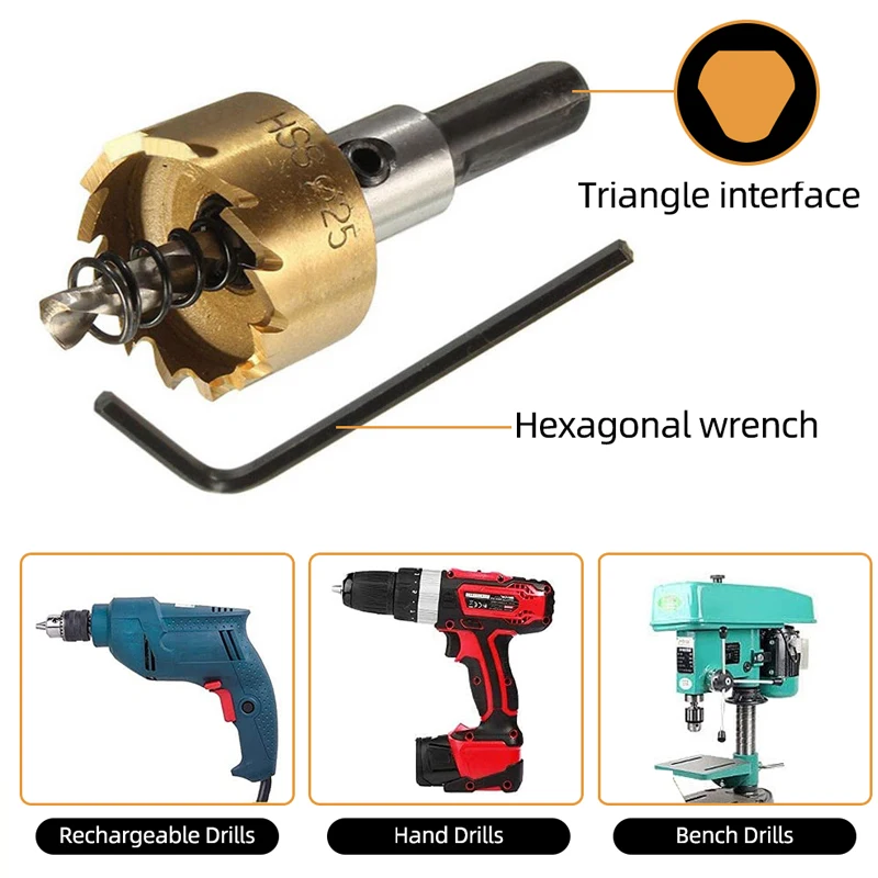 5pc Titanium Plated Serrated Hole Opener Gold Aluminum Plate Iron Plate Drilling Drill Bit 16-30mm Tool Set