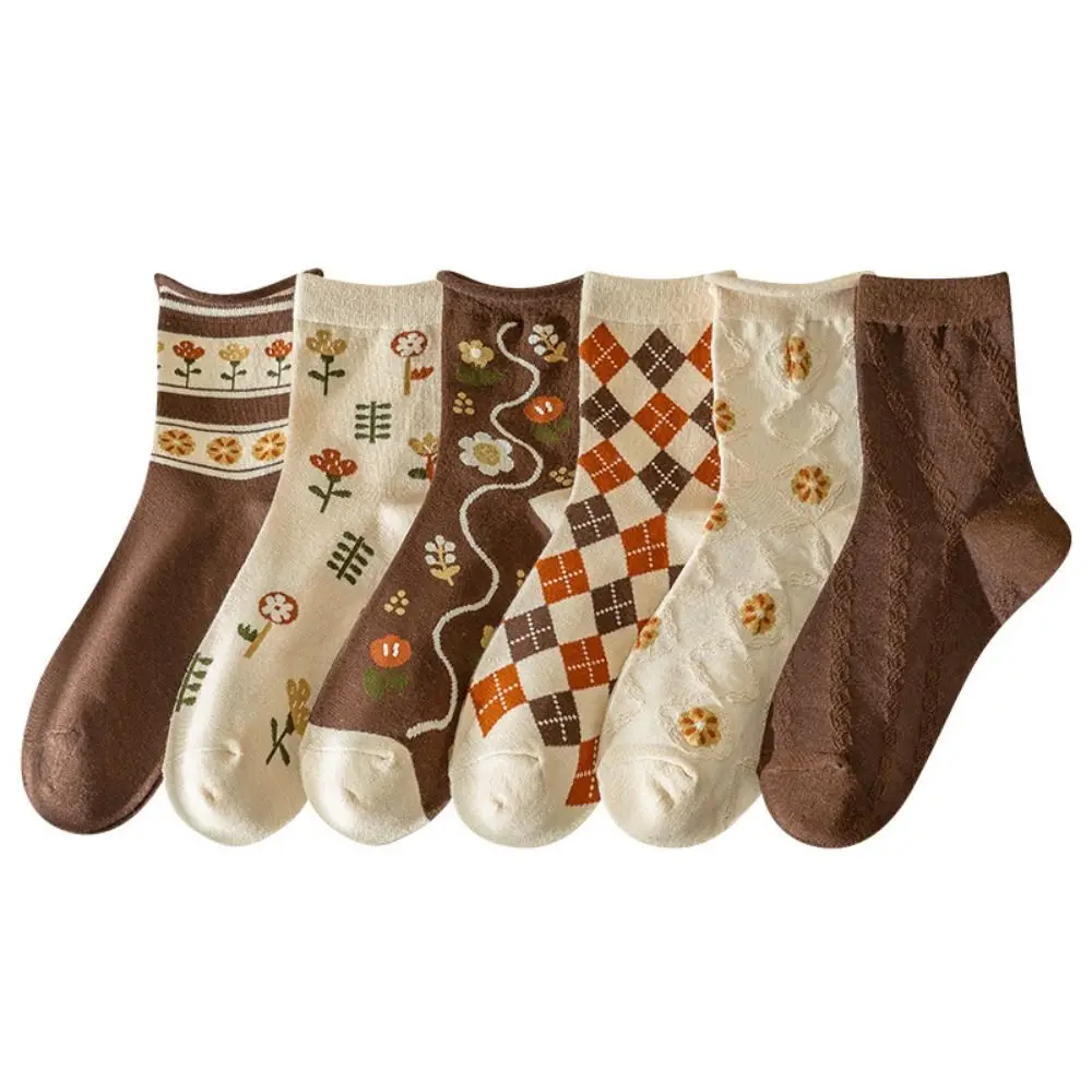 الحلو زهرة الأوسط أنبوب الجوارب زهرة تنفس الأزهار طباعة الجوارب سميكة الدافئة محبوك منتصف أنبوب الجوارب فتاة #4