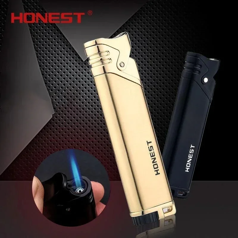 Honest Metal Long Strip Windproof Jet Flame Lighter Premium Inflatable Lighters Men's Carry-on Portable Gadgets Smoking Gift