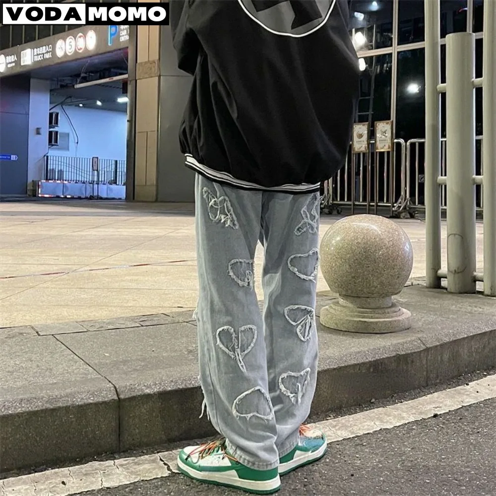 Fashion Straight Leg Jeans Men Spring Autumn Trousers Loose Mopping Trousers Male Love Design of Wide-leg Pants men clothing