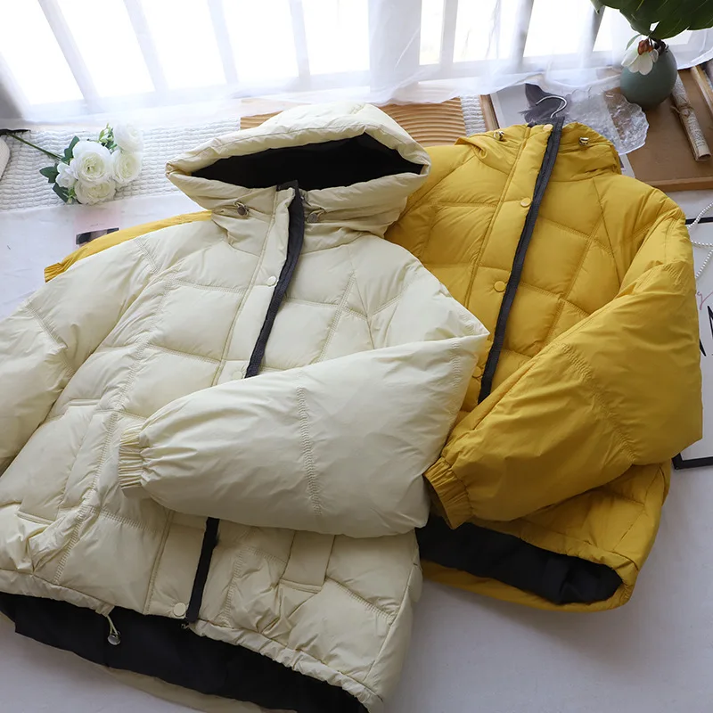 الكورية Sle Thiened مقنعين اللون بلو القطن Jaet المرأة شتاء جديد فضفاض الخبز Sle الدفء البوليستر محبوك معطف #3