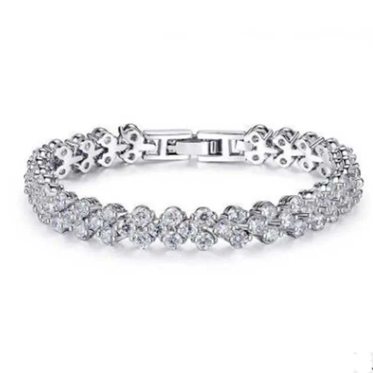 300pcs/lot Super sparkling crystal zirconia full diamond bracelet women rhinestone ocean heart roman bracelet small department s