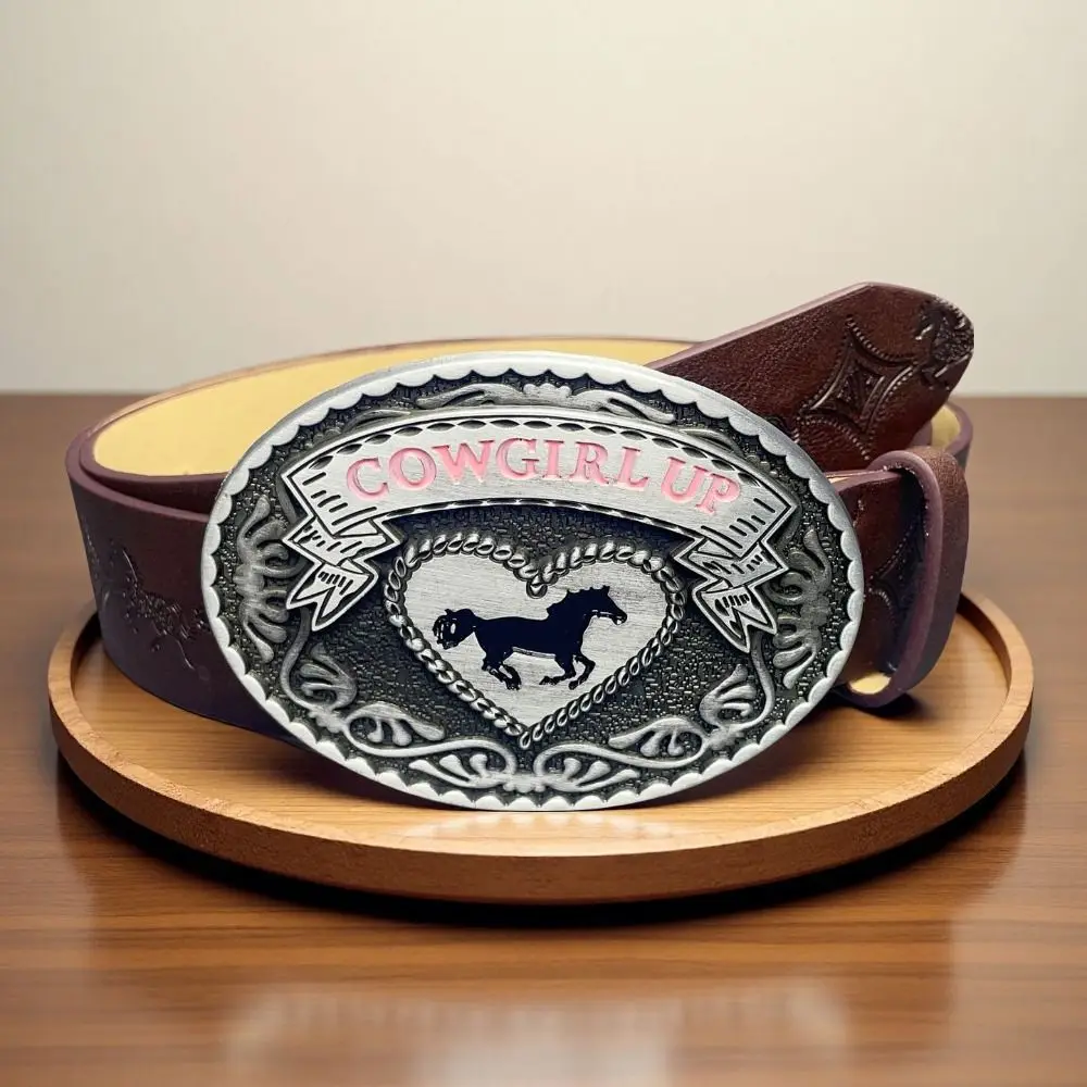 Vintage COWGIRL UP Western Cowgirl Belt Luxury Design Trendy Brand Floral Embossed Belt PU Waist Belt for Women Spice Girls