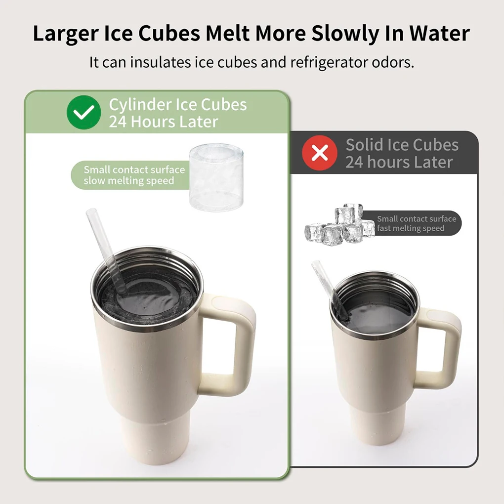 Bandeja do cubo de gelo do cilindro para Stanley Cup Tumbler, Moldes de gelo de silicone reutilizáveis, 3-Grid para bebida, suco, café, novo