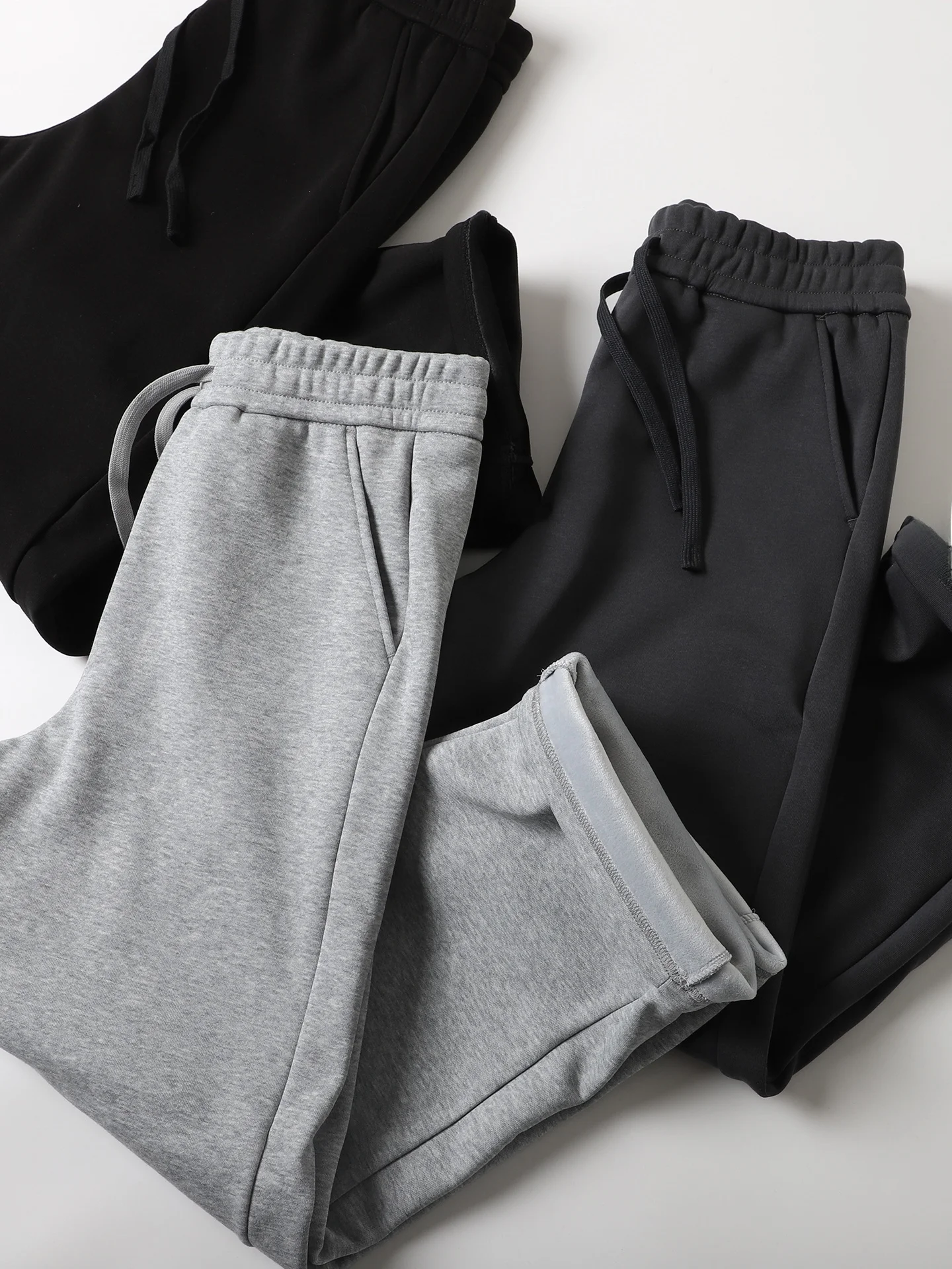 

Warm Not Puffy Draped Japanese Artistic Loose Wide Leg Fce Lined Sweatpants Men Color Sports Casual Long Trousers