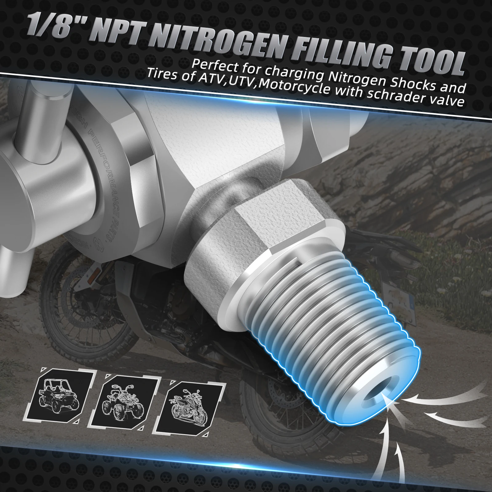 1/8" NPT Male Nitrogen Filling Tool Valve No Loss For ATV UTV Polaris RZR CanAm Maverick Arctic Cat Yamaha KTM Suzuki Kawasaki - Image 4