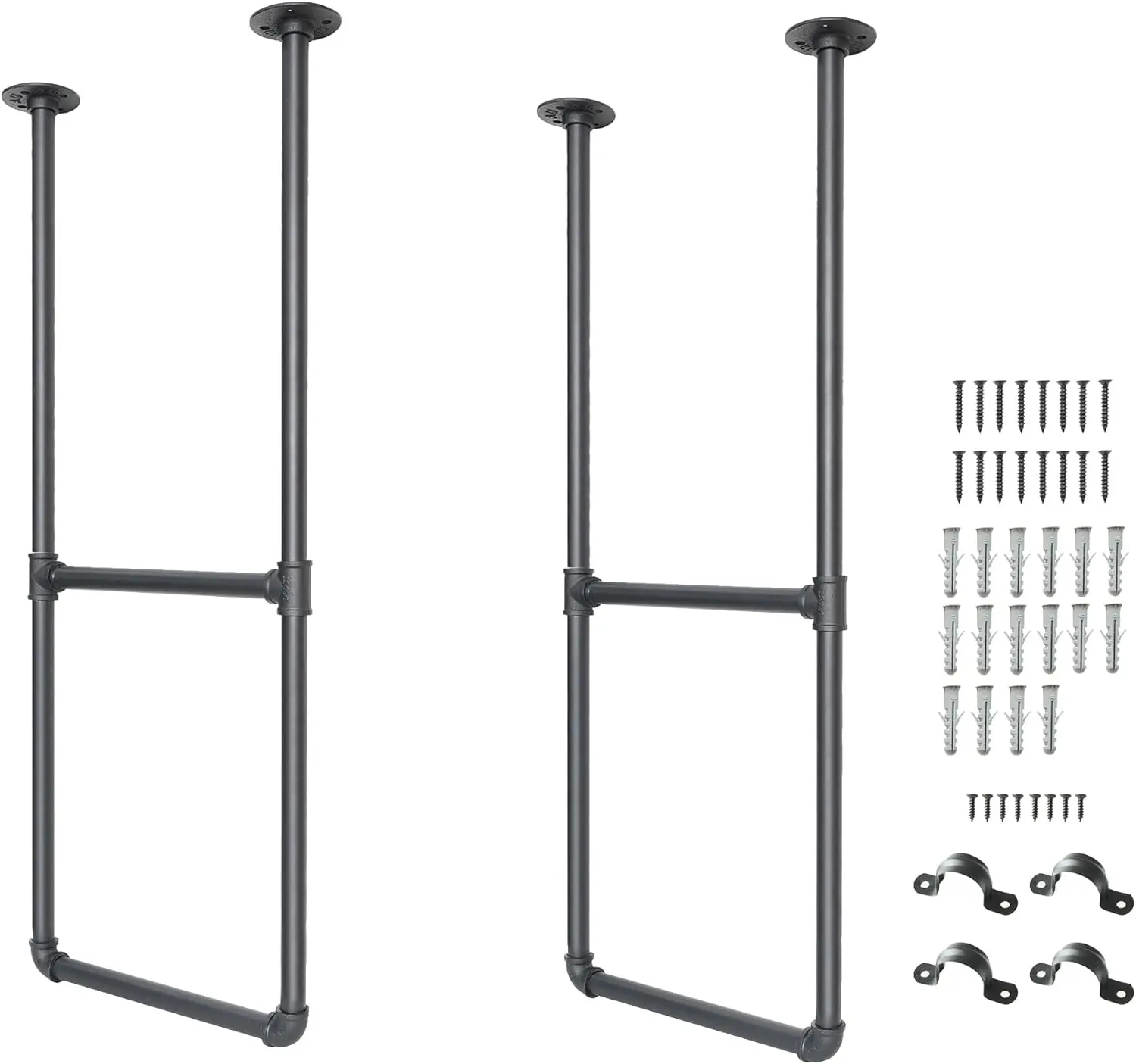 

U-Shape Ceiling Mount Shelf Brackets, 2 Pairs Black Steel Storage Supports for Kitchen or Decor