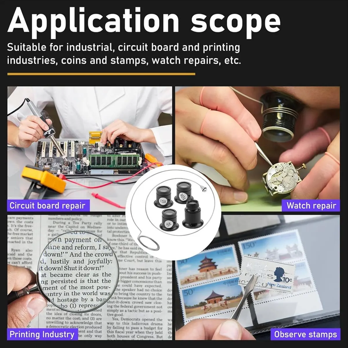 A79G 4Pcs Monocular Magnifier, Watch Glass Magnifying, Glass Eye Loupe Magnifier Lens, Magnifying Tool for Watch Repair