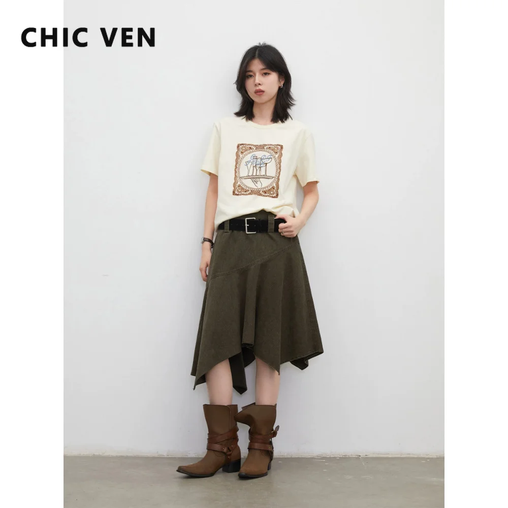 CHIC VEN Korean Women Skirts Irregular Denim Fish Tail Half Skirt High Waisted Female Oversized Short Skirt Spring Autumn 2026
