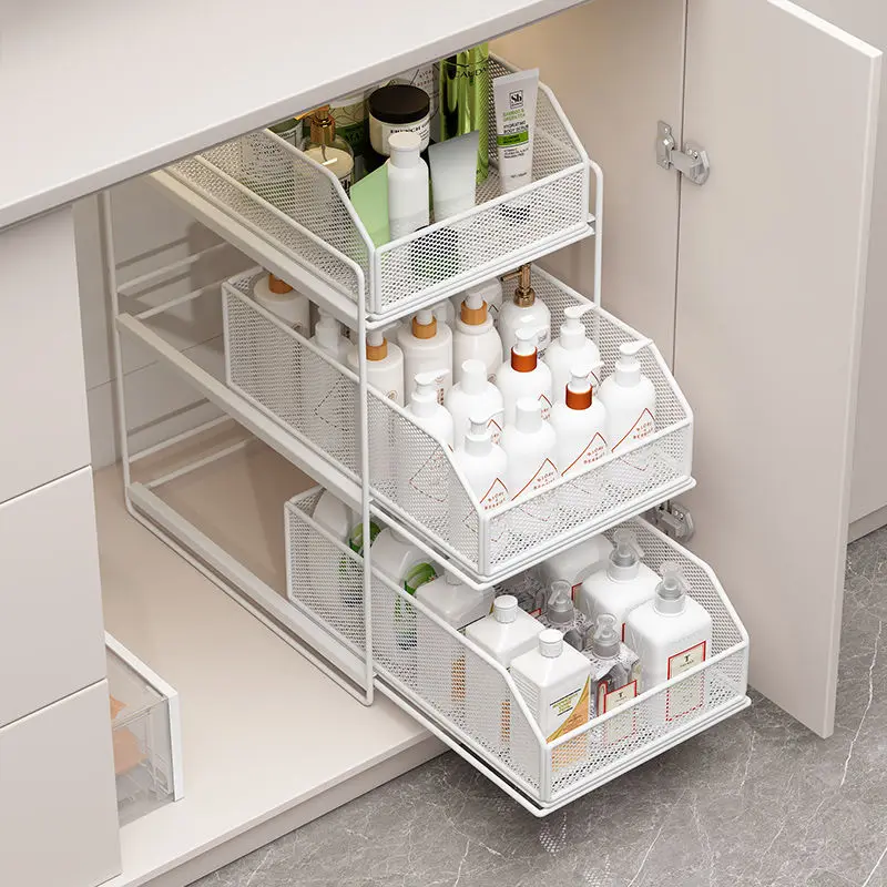 

Lower Sink Shelf Pull-out Bathroom Cabinet Lower Storage Box Multi-layer Toilet Sink Lower Pull-up Basket Layered Rack
