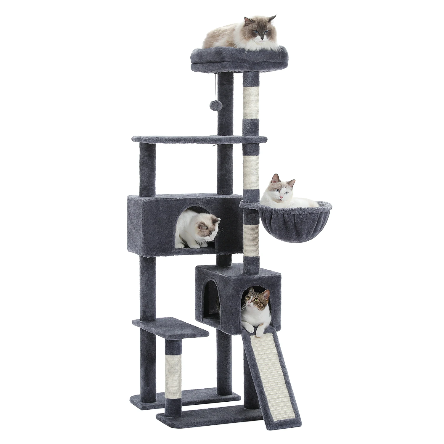 

H154CM Cat Tree Tower for indoor with Sisal Scratching Post Large 2 Condos Big Perch Stable for Kitten Multi-Level Tower 3Color