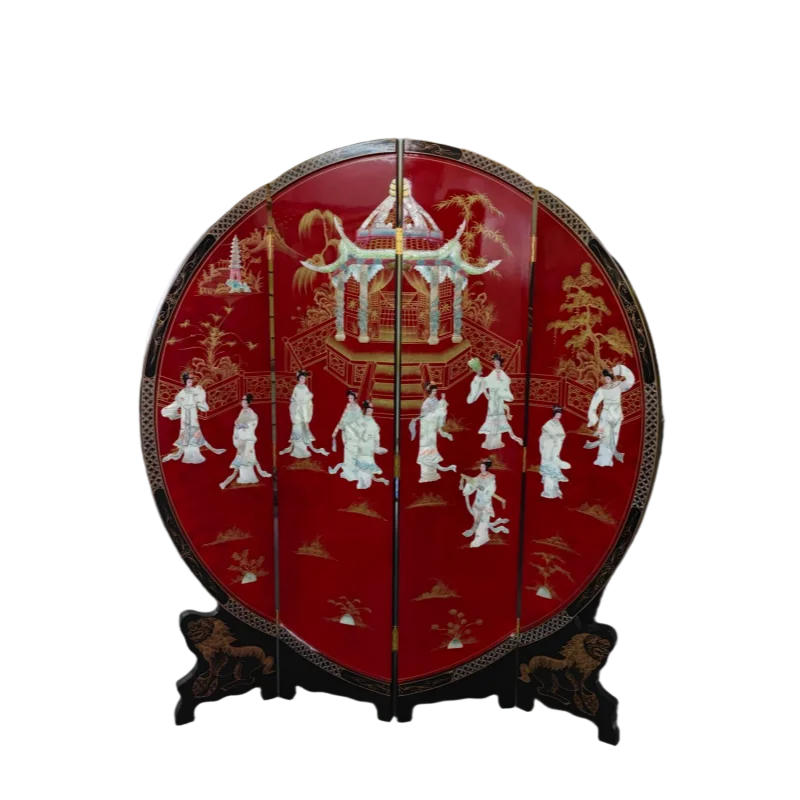 ua-Handmade Lacquer Shell Inlay Antique Curve Screen | Luxury Chinese Birthday Decorative Partition-
