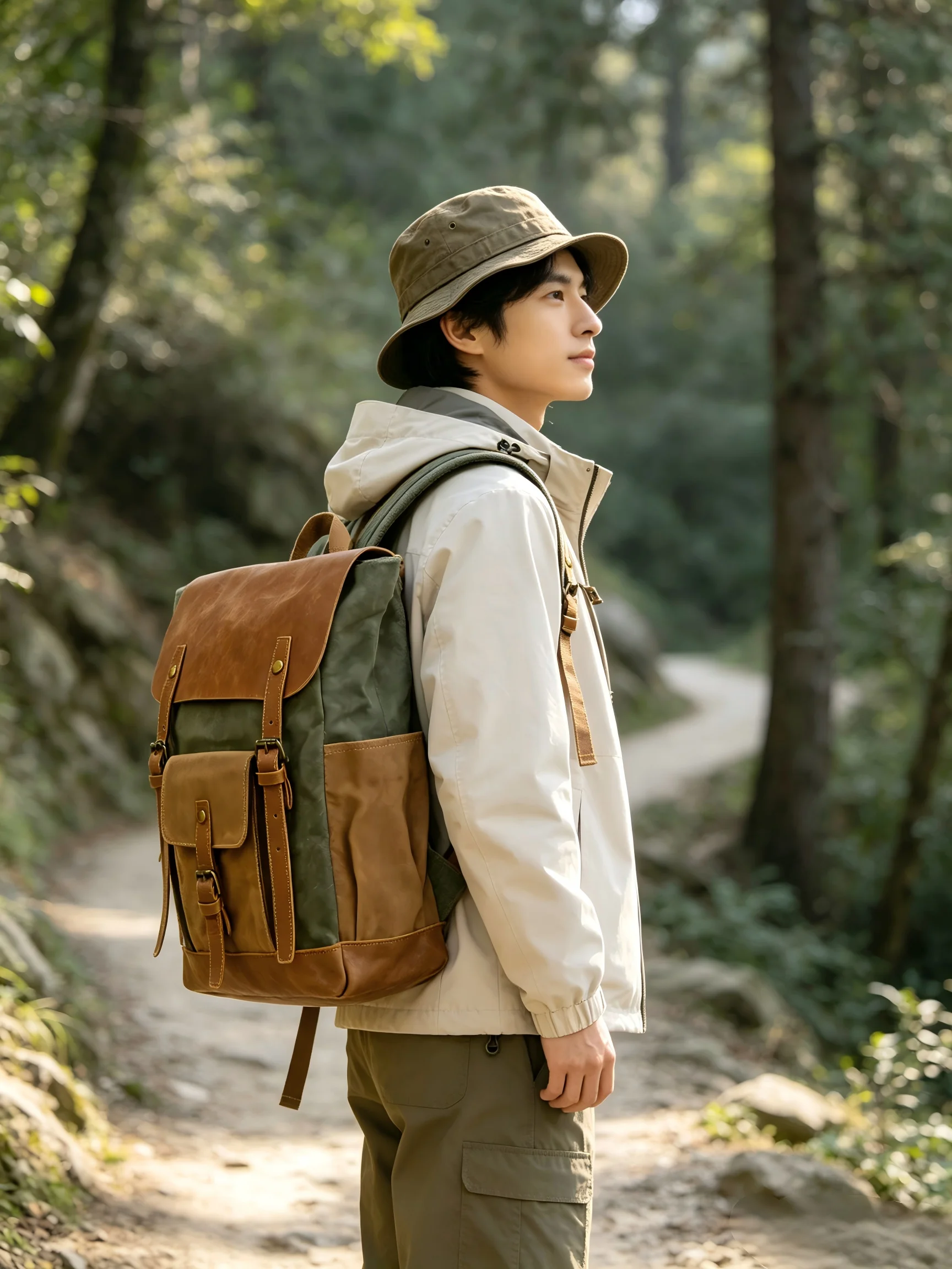 Vintage Batik Canvas Cow Leather Unisex rucksack Large Capacity Waterproof 15 Inch Laptops Rucksack Outdoor Daily Daypack