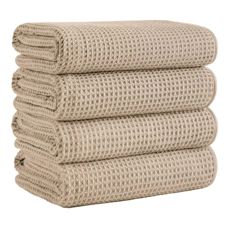 

Waffle Bath Towels, 4 Pieces, Soft, Absorbent, Fast Drying, Lint Free Beige