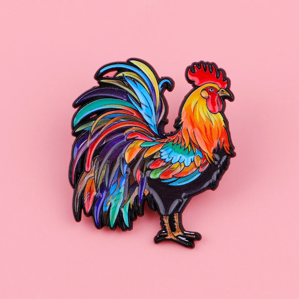Colorful Rooster Enamel Pin Rainbow Chicken Brooch Lapel Pin for Backpacks Hats Bags Animal Lovers Gift Jewelry