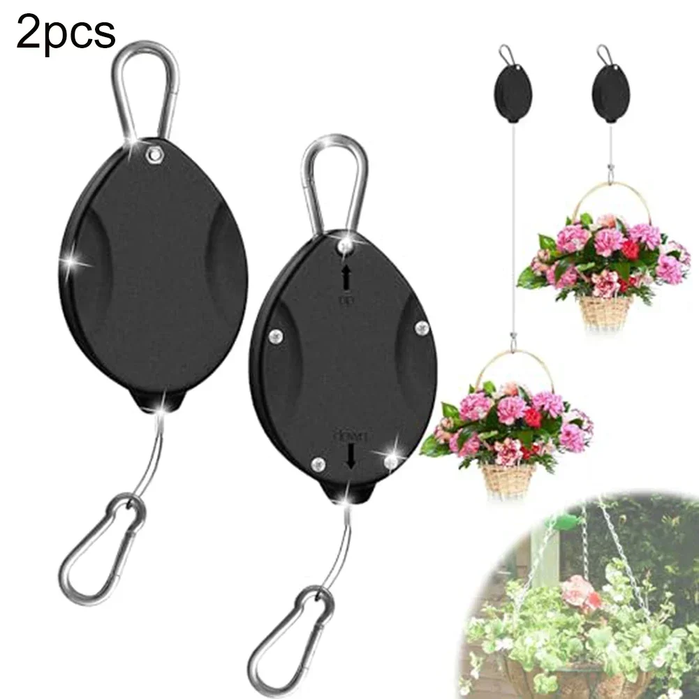 2PCS Plant Pulleys For Hanging Plants Auto Raise And Pull Down Adjustable Hook For Garden Baskets Pots And Birds Feeder