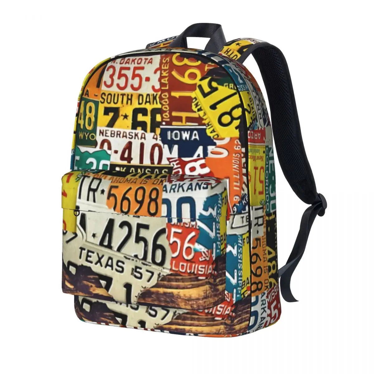 

License Plate Print Backpack Vintage Map Streetwear Backpacks Women Men Travel Big High School Bags Design Rucksack