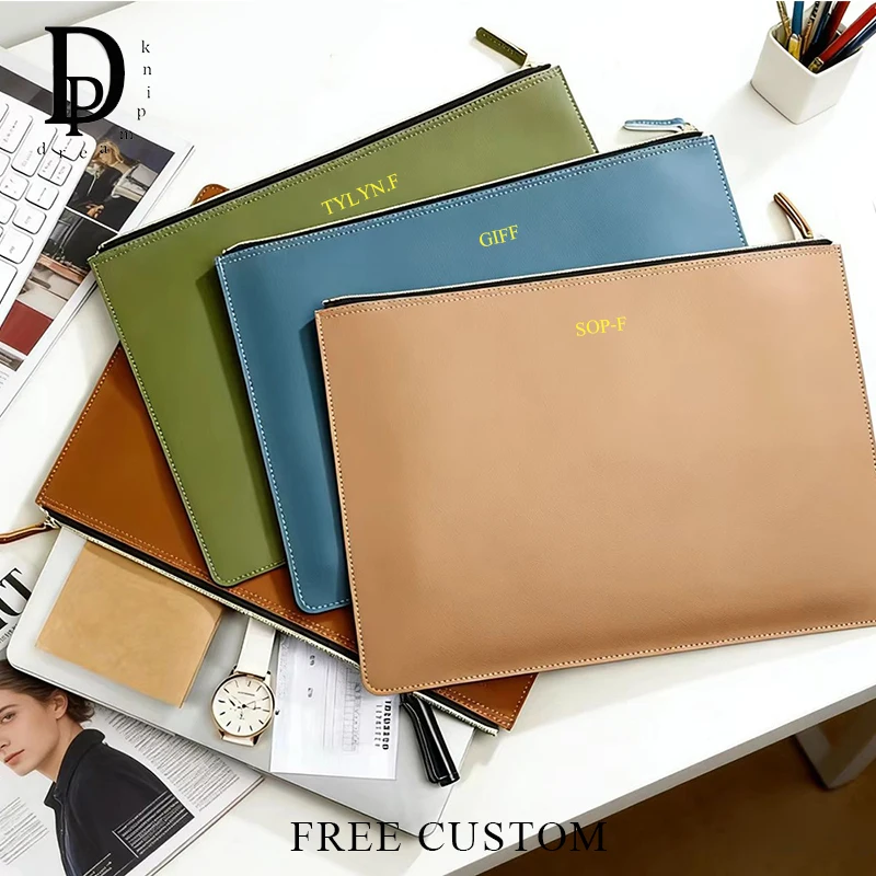 Custom Initials Large Capacity Laptop Bag A4 PU Leather Personalized Document Bag Zipper Business Luxury Commuting File Folder