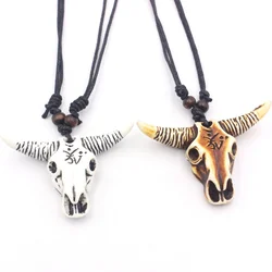 Men's Necklace Cow Skull Pendant Cool OX Head Choker Retro Jewelry Tribal Style Imitation Yak Bone Necklace Amulet Gift