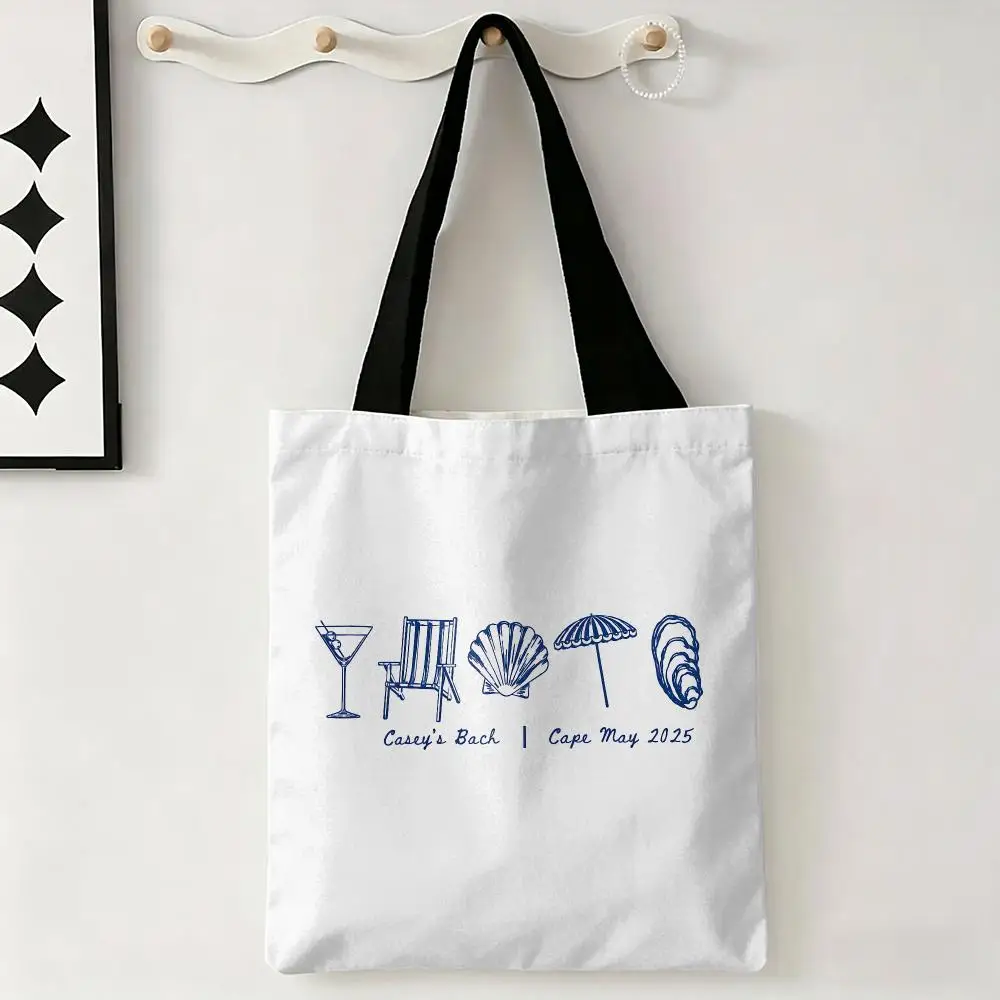 Coastal Doodle Simplicity Storage Bags Large Eco Friendly Capacity Canvas Shopping Bag Shoulder Handbag Daily Use